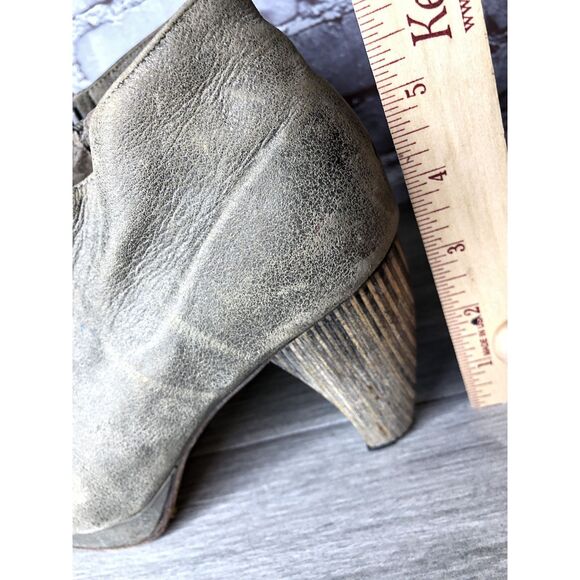 Calleen Cordero Green Leather Peep Toe Booties Stud Wood Heel Western Women 7.5M - Picture 15 of 16